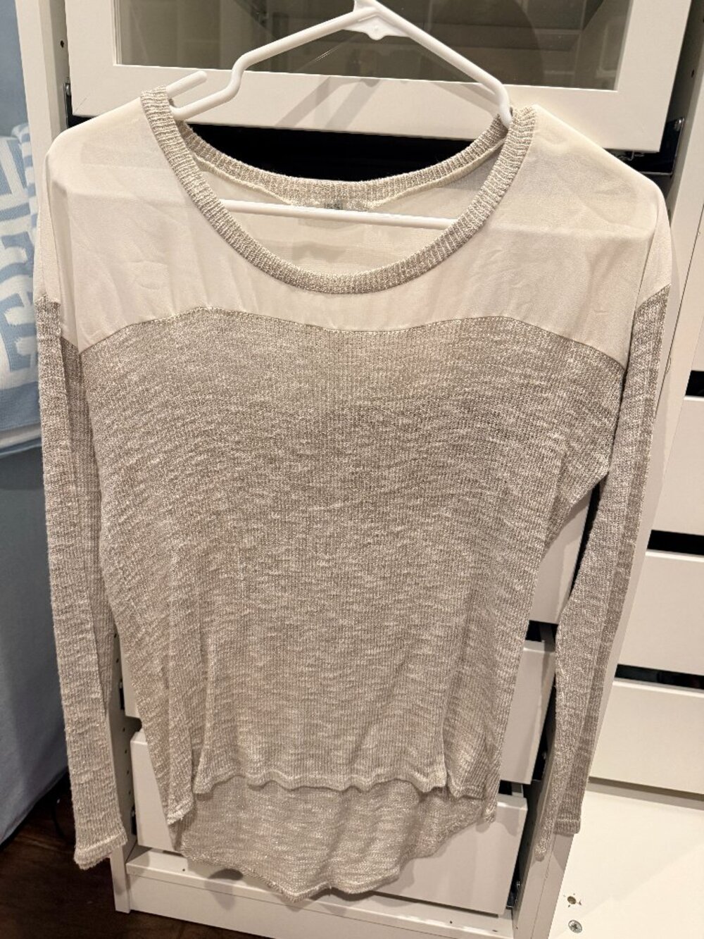 ✨ ISSI Metallic Knit & Chiffon Colorblock Sweater